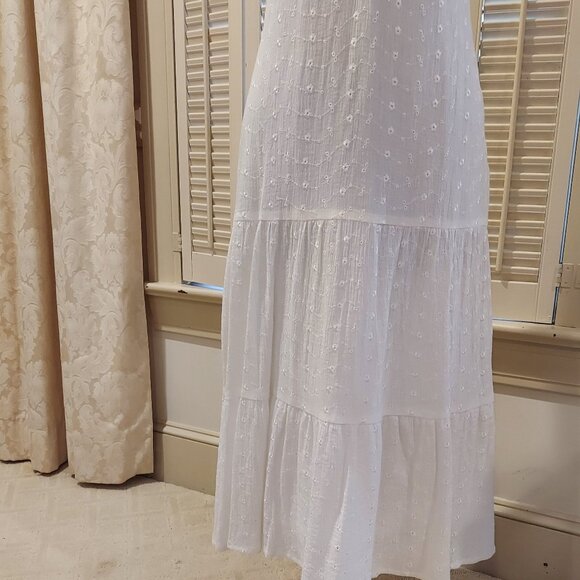 White Eyelet V-neck Beachy Casual Gauze Dress Size 4 Dressbarn - Picture 8 of 9